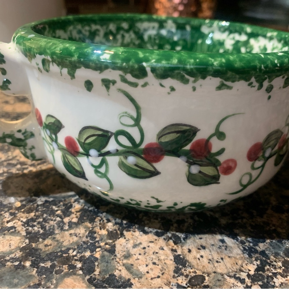 Hand-Painted Ceramic Bowl with Green and Red Design - Picture 1 of 6